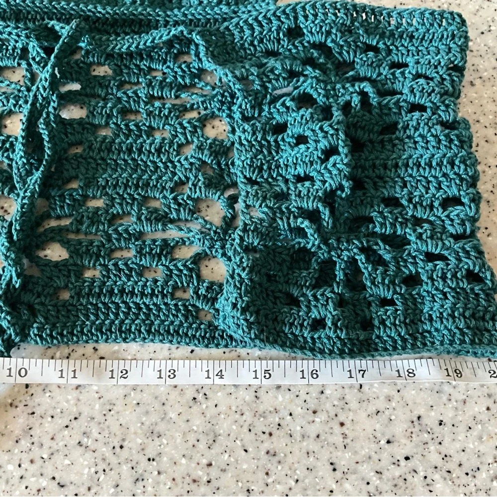 Hand crafted Halter 4.99 Ship Teal Crochet large crop top Hippie Bohemian - Picture 6 of 7